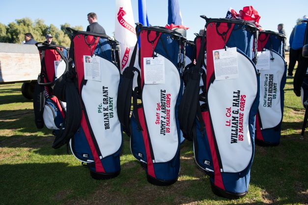 Competitors carry custom PING golf bags with the name and rank of a fallen soldier to honor throughout the event.
